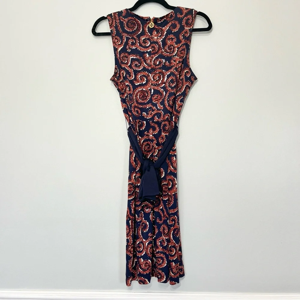 Tory Burch Nicola Navy Sapello Silk Belted Dress Small